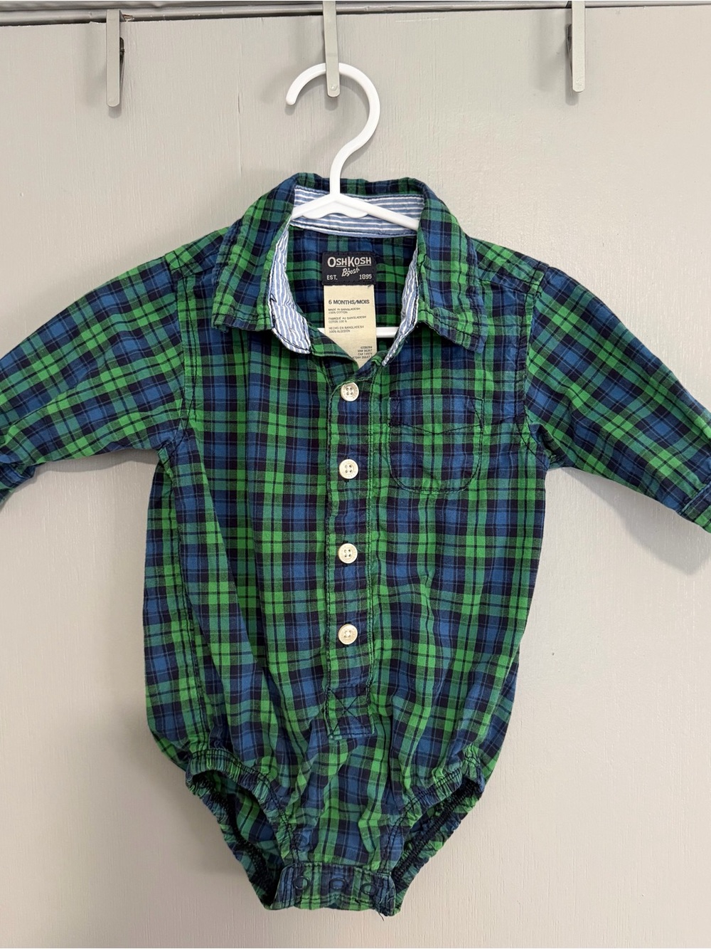 OshKosh B'gosh Green & Blue Plaid Button-Front Baby Onesie